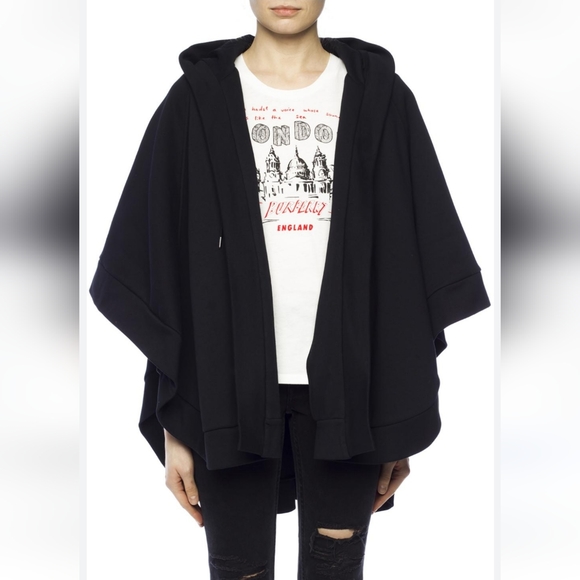 Burberry Sweaters - BURBERRY London England Hooded Cotton-Blend Jersey Poncho in Black